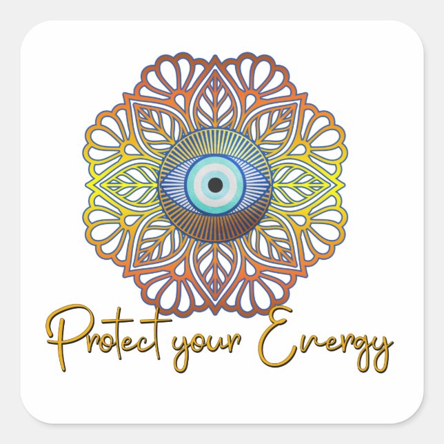 Pegatina Cuadrada Evil Eye Mystical Celestial Third Eye Energy (Anverso)