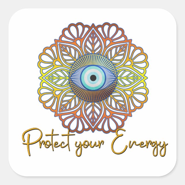 Pegatina Cuadrada Evil Eye Mystical Celestial Third Eye Energy (Anverso)