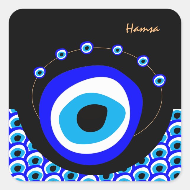 Pegatina Cuadrada Evil Eye Talisman y Arab Amulet /turco, griego (Anverso)