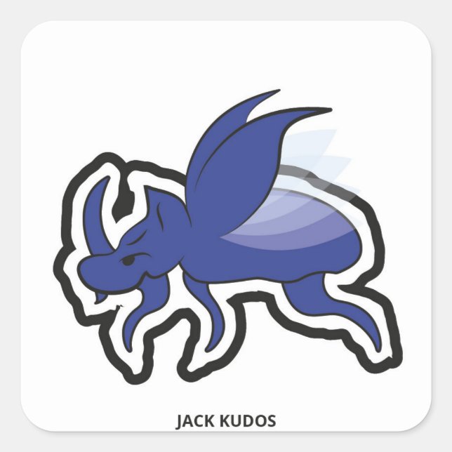Pegatina Cuadrada Evil Rhino Beetle White | Jack Kudos (Anverso)