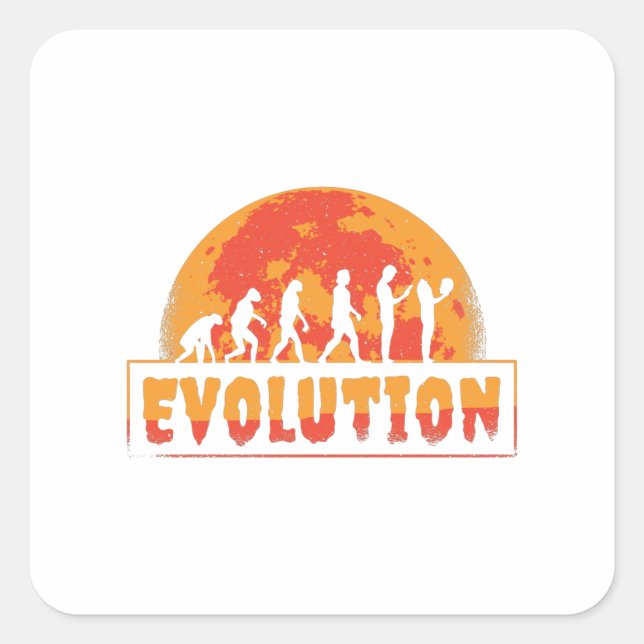 Pegatina Cuadrada Evolución Divertida de Mono a Zombie (Anverso)