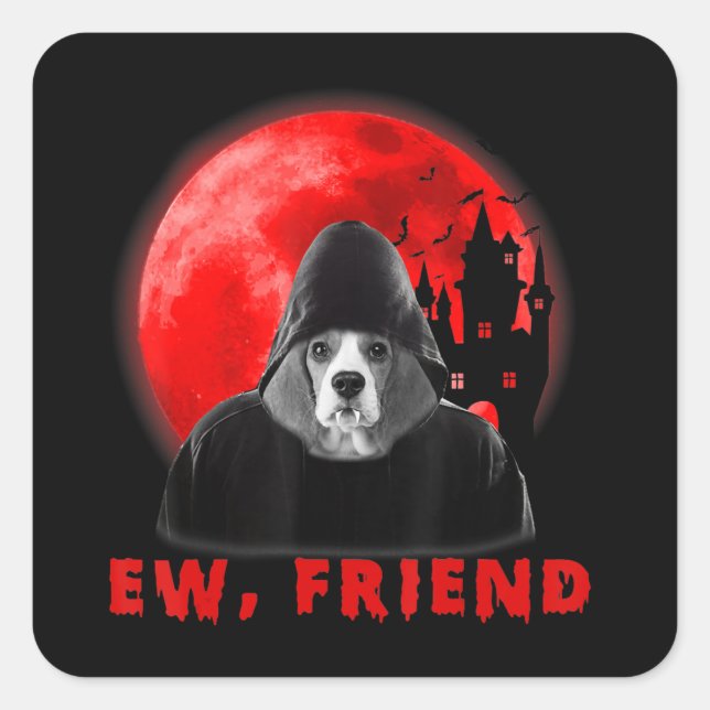 Pegatina Cuadrada Ew, amigo Beagle Perro Halloween Perro Regalos de  (Anverso)