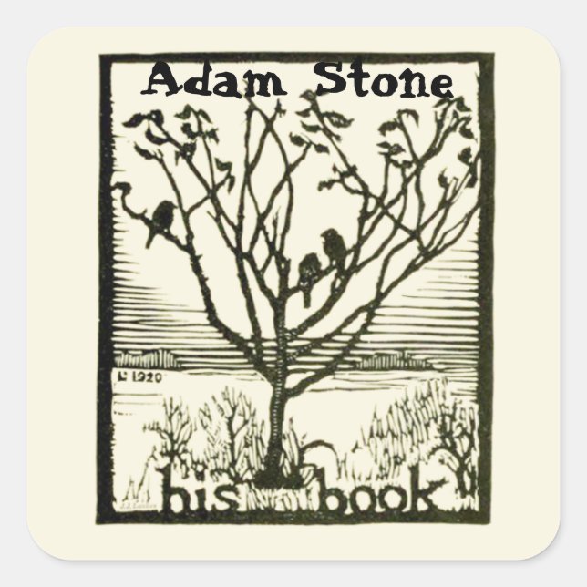 Pegatina Cuadrada Ex aves de Libris en el árbol (Anverso)