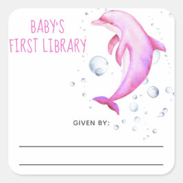Pegatina Cuadrada Ex libris acuarela náutico - baby shower