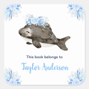 Pegatina Cuadrada Ex libris de ballena ártica de tierra de maravilla