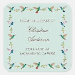 Pegatina Cuadrada Ex libris de colibrí