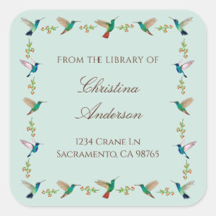 Pegatina Cuadrada Ex libris de colibrí