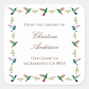 Pegatina Cuadrada Ex libris de colibrí