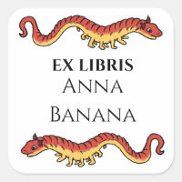 Ex libris de dragón medieval gusano lagarto