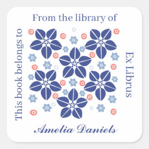 Pegatina Cuadrada Ex libris de flores orientales