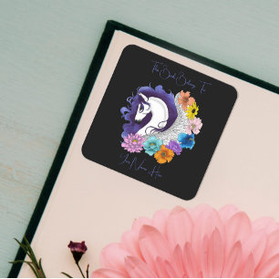 Pegatina Cuadrada Ex libris de flores Pegasus negro