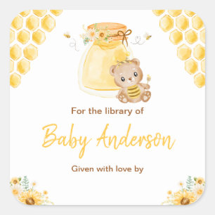 Pegatina Cuadrada Ex libris de Honey Bear Baby Shower