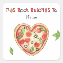 Pegatina Cuadrada Ex libris de la fiesta de bebé de pizza - Este lib