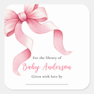 Pegatina Cuadrada Ex libris de Pink Coquette Bow Baby Shower