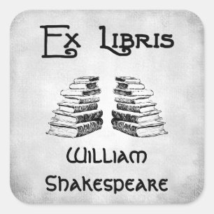 Pegatina Cuadrada Ex Libris Deco Letters Libros Faux Canvas Bookplat