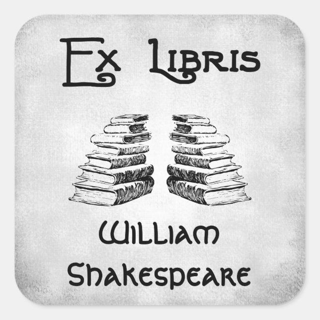 Pegatina Cuadrada Ex Libris Deco Letters Libros Faux Canvas Bookplat (Anverso)