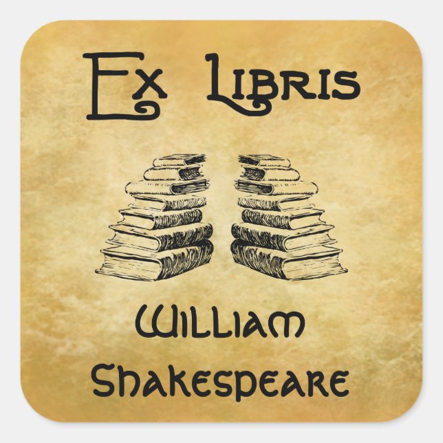 Pegatina Cuadrada Ex Libris Deco Letters Libros Personalizado Bookpl (Anverso)