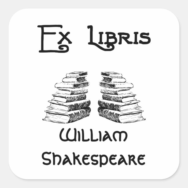 Pegatina Cuadrada Ex Libris Deco Letters Libros Personalizado Bookpl (Anverso)