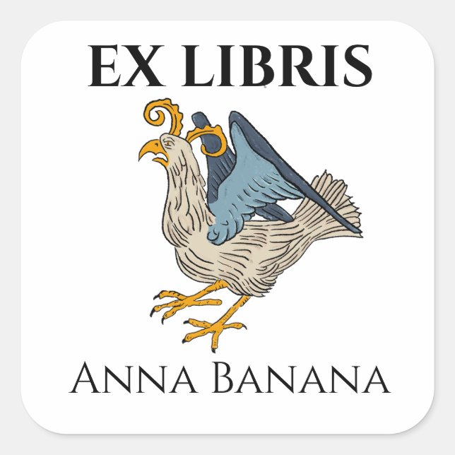 Pegatina Cuadrada Ex libris del águila medieval (Anverso)