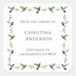 Pegatina Cuadrada Ex libris del colibrí