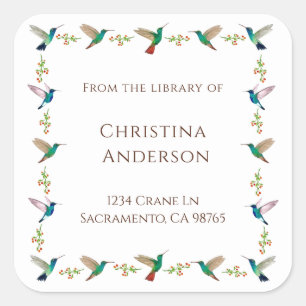 Pegatina Cuadrada Ex libris del colibrí