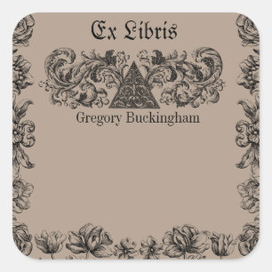 Pegatina Cuadrada Ex Libris Flourish Arte de Línea Exlibris