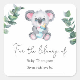 Pegatina Cuadrada Ex libris - Koala - Baby Shower