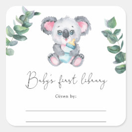 Pegatina Cuadrada Ex libris - Oso Koala para baby shower