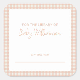 Pegatina Cuadrada Ex libris para baby shower de cuadros de cuadritos