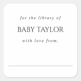 Pegatina Cuadrada Ex libris para baby shower minimalista moderna