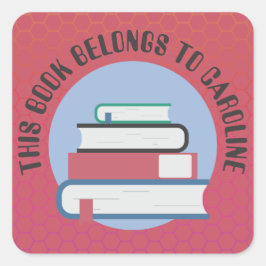 PEGATINA CUADRADA EX LIBRIS PERSONAL, LIBROS, LIBROS APILADOS, LIBRO