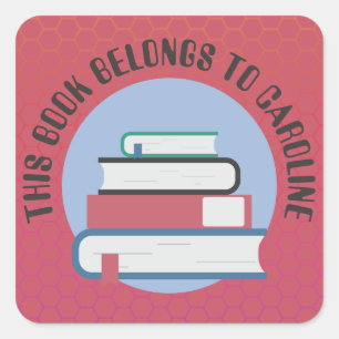 PEGATINA CUADRADA EX LIBRIS PERSONAL, LIBROS, LIBROS APILADOS, LIBRO