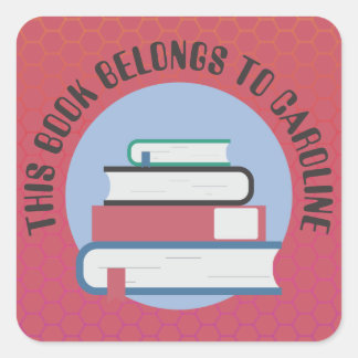 PEGATINA CUADRADA EX LIBRIS PERSONAL, LIBROS, LIBROS APILADOS, LIBRO