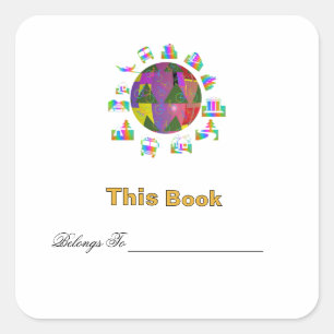 Pegatina Cuadrada Ex libris personalizado alrededor del mundo 