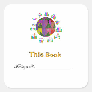 Pegatina Cuadrada Ex libris personalizado alrededor del mundo 
