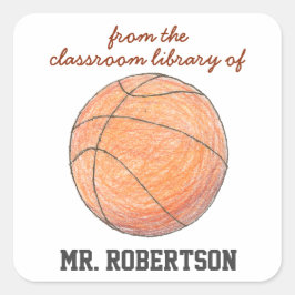 Pegatina Cuadrada Ex libris personalizado de baloncesto para profeso