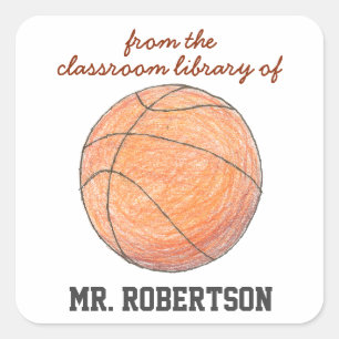 Pegatina Cuadrada Ex libris personalizado de baloncesto para profeso