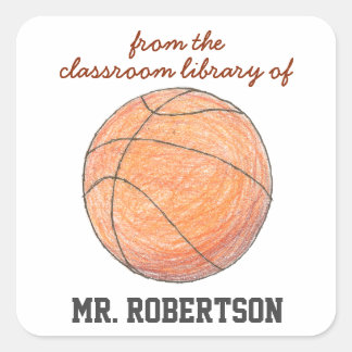 Pegatina Cuadrada Ex libris personalizado de baloncesto para profeso