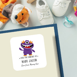 Pegatina Cuadrada Ex libris personalizado de bebé y niño pequeño Mon