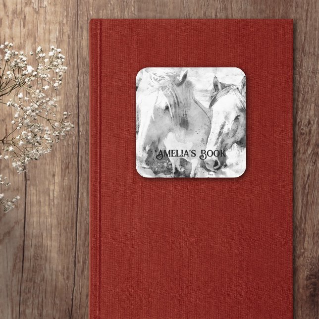 Pegatina Cuadrada Ex libris personalizado de Caballos Blancos (Subido por el creador)