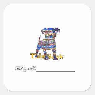 Pegatina Cuadrada Ex libris personalizado de Chevron Pattern Dog