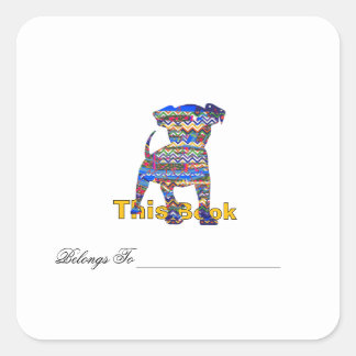 Pegatina Cuadrada Ex libris personalizado de Chevron Pattern Dog