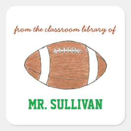 Pegatina Cuadrada Ex libris personalizado de fútbol para profesor