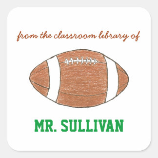 Pegatina Cuadrada Ex libris personalizado de fútbol para profesor