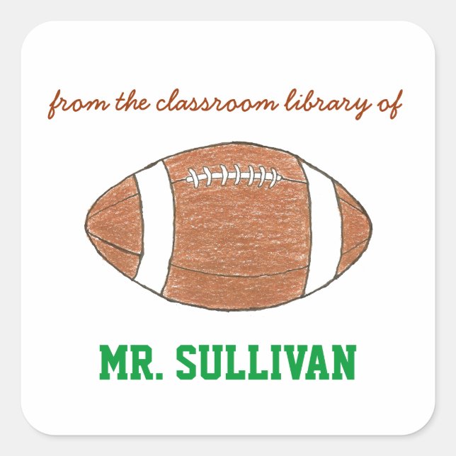 Pegatina Cuadrada Ex libris personalizado de fútbol para profesor (Anverso)