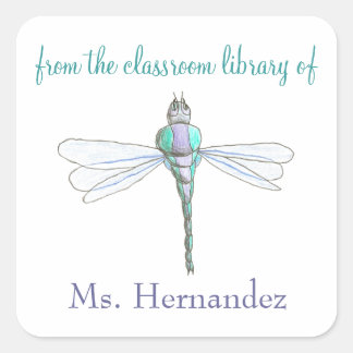 Pegatina Cuadrada Ex libris personalizado de maestro libélula