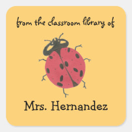 Pegatina Cuadrada Ex libris personalizado de mariquita para maestro