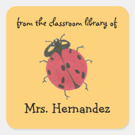 Pegatina Cuadrada Ex libris personalizado de mariquita para maestro