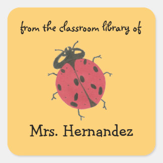 Pegatina Cuadrada Ex libris personalizado de mariquita para maestro