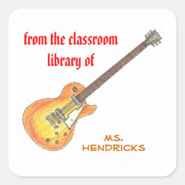Pegatina Cuadrada Ex libris personalizado de profesor de rock'n'roll